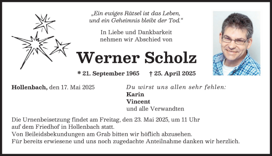 Traueranzeige von Werner Scholz von Neuburger Rundschau