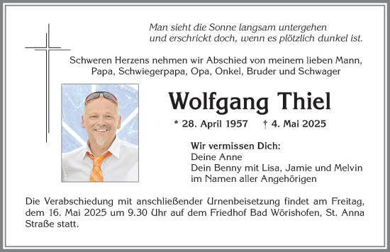 Traueranzeige von Wolfgang Thiel von Mindelheimer Zeitung