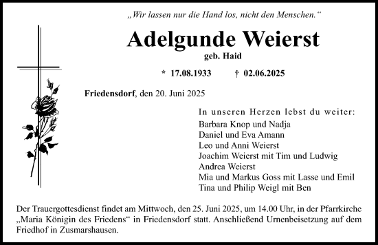 Traueranzeige von Adelgunde Weierst von Augsburg-Land