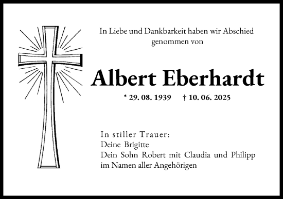 Traueranzeige von Albert Eberhardt von Augsburger Allgemeine
