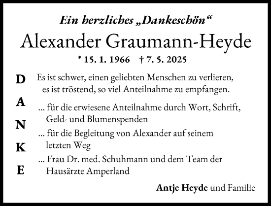 Traueranzeige von Alexander Graumann-Heyde von Landsberger Tagblatt