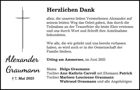 Traueranzeige von Alexander Graumann von Landsberger Tagblatt