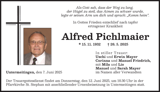 Traueranzeige von Alfred Pichlmaier von Schwabmünchner Allgemeine