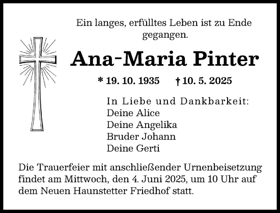 Traueranzeige von Ana-Maria Pinter von Augsburger Allgemeine