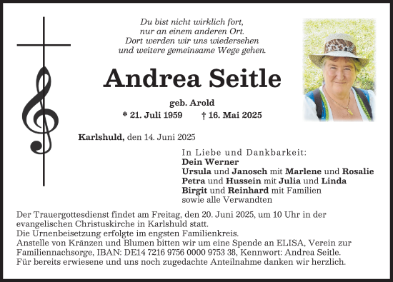 Traueranzeige von Andrea Seitle von Neuburger Rundschau