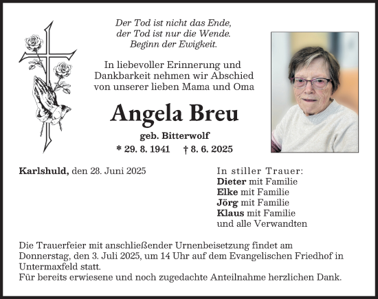 Traueranzeige von Angela Breu von Neuburger Rundschau