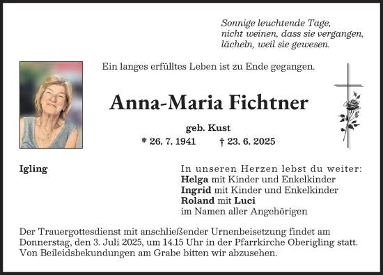 Traueranzeige von Anna-Maria Fichtner von Landsberger Tagblatt