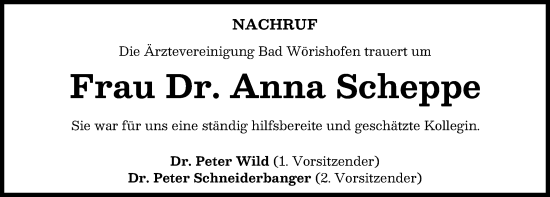 Traueranzeige von Anna Scheppe von Mindelheimer Zeitung