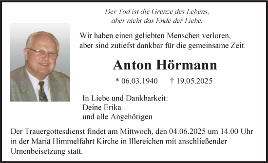 Traueranzeige von Anton Hörmann von Illertisser Zeitung