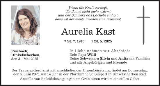 Traueranzeige von Aurelia Kast von Augsburg-Land