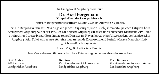 Traueranzeige von Axel Bergemann von Augsburger Allgemeine, Friedberger Allgemeine
