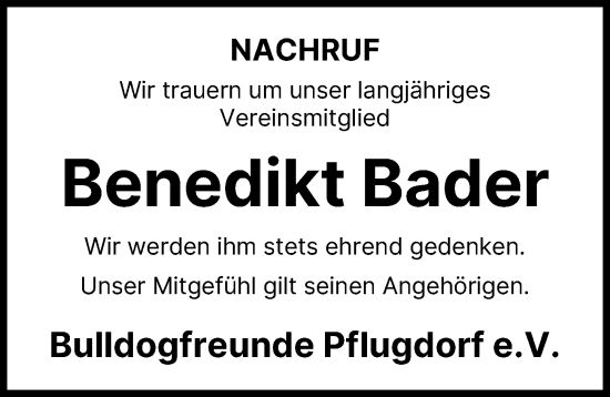Traueranzeige von Benedikt Bader von Landsberger Tagblatt