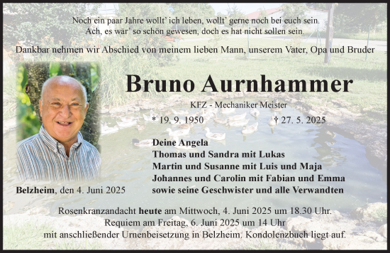 Traueranzeige von Bruno Aurnhammer von Rieser Nachrichten