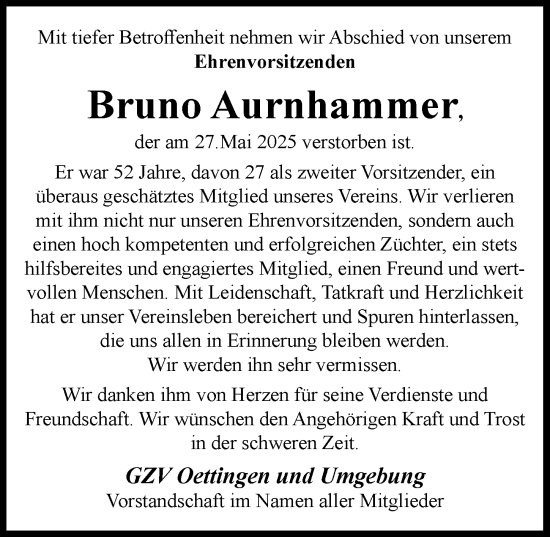 Traueranzeige von Bruno Aurnhammer von Rieser Nachrichten