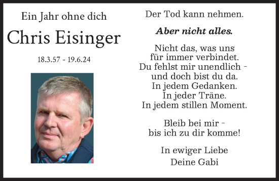 Traueranzeige von Chris Eisinger von Augsburger Allgemeine
