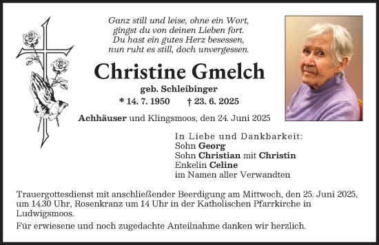 Traueranzeige von Christine Gmelch von Neuburger Rundschau