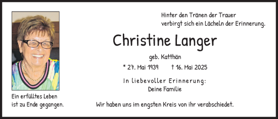 Traueranzeige von Christine Langer von Augsburger Allgemeine