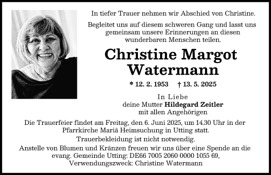 Traueranzeige von Christine Watermann von Landsberger Tagblatt