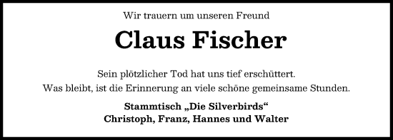 Traueranzeige von Claus Fischer von Landsberger Tagblatt