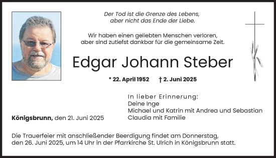 Traueranzeige von Edgar Johann Steber von Augsburger Allgemeine