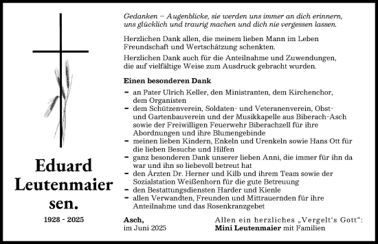 Traueranzeige von Eduard Leutenmaier von Neu-Ulmer Zeitung