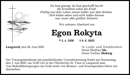 Traueranzeige von Egon Rokyta von Augsburg-Land