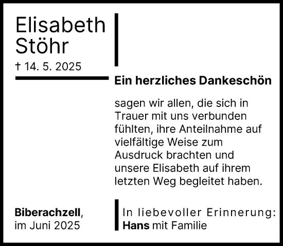 Traueranzeige von Elisabeth Stöhr von Neu-Ulmer Zeitung