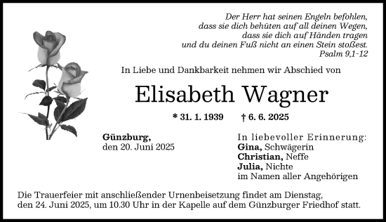 Traueranzeige von Elisabeth Wagner von Günzburger Zeitung