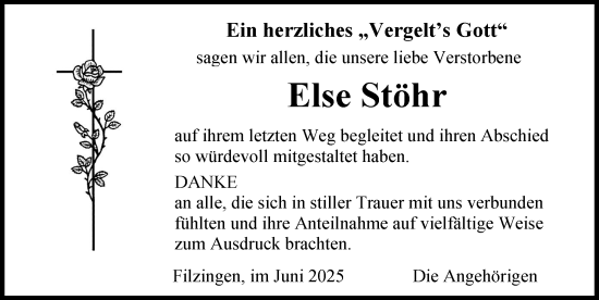 Traueranzeige von Else Stöhr von Illertisser Zeitung