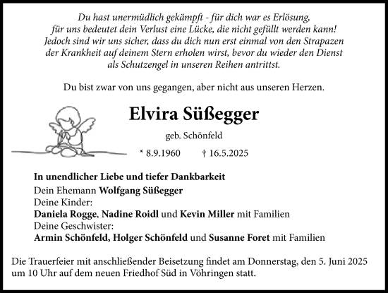 Traueranzeige von Elvira Süßegger von Illertisser Zeitung, Neu-Ulmer Zeitung
