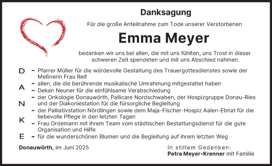 Traueranzeige von Emma Meyer von Rieser Nachrichten, Donauwörther Zeitung