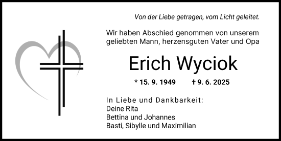 Traueranzeige von Erich Wyciok von Augsburger Allgemeine