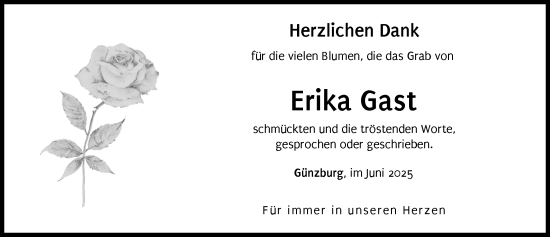 Traueranzeige von Erika Gast von Günzburger Zeitung