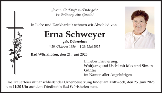Traueranzeige von Erna Schweyer von Mindelheimer Zeitung