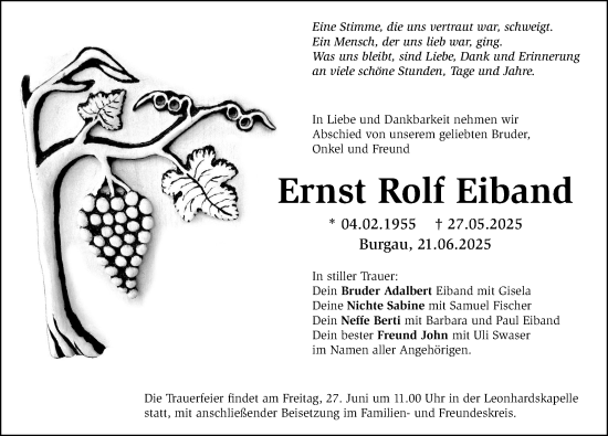 Traueranzeige von Ernst Rolf Eiband von Günzburger Zeitung