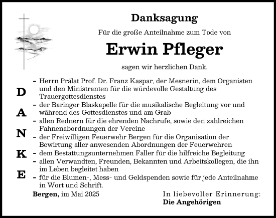 Traueranzeige von Erwin Pfleger von Neuburger Rundschau