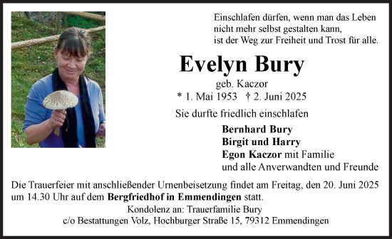Traueranzeige von Evelyn Bury von Landsberger Tagblatt