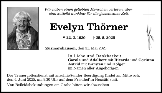 Traueranzeige von Evelyn Thörner von Augsburg-Land
