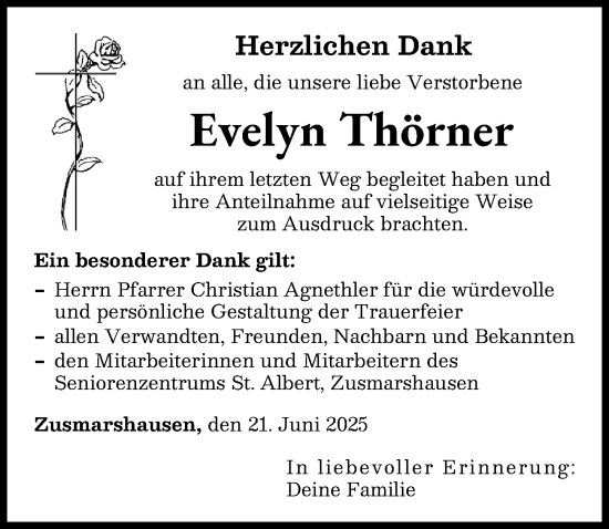 Traueranzeige von Evelyn Thörner von Augsburger Allgemeine