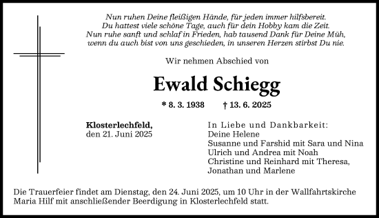 Traueranzeige von Ewald Schiegg von Augsburger Allgemeine, Schwabmünchner Allgemeine