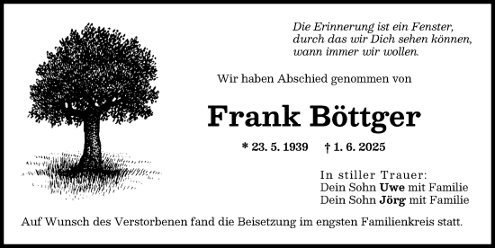 Traueranzeige von Frank Böttger von Augsburger Allgemeine