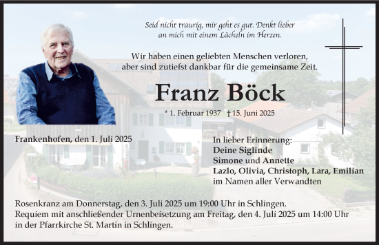 Traueranzeige von Franz Böck von Mindelheimer Zeitung