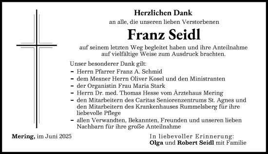 Traueranzeige von Franz Seidl von Friedberger Allgemeine
