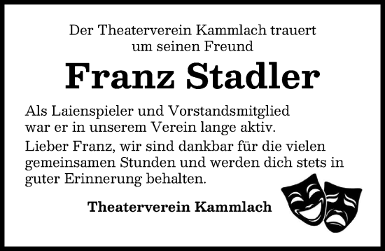 Traueranzeige von Franz Stadler von Mindelheimer Zeitung
