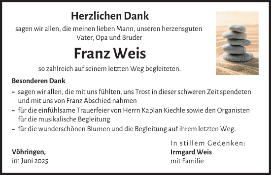 Traueranzeige von Franz Weis von Illertisser Zeitung