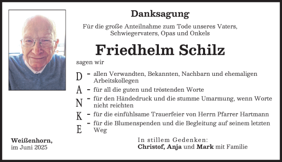Traueranzeige von Friedhelm Schilz von Neu-Ulmer Zeitung