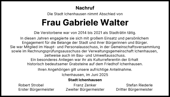 Traueranzeige von Gabriele Walter von Günzburger Zeitung