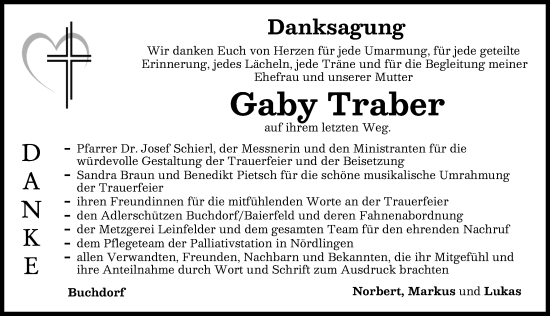 Traueranzeige von Gaby Traber von Donauwörther Zeitung