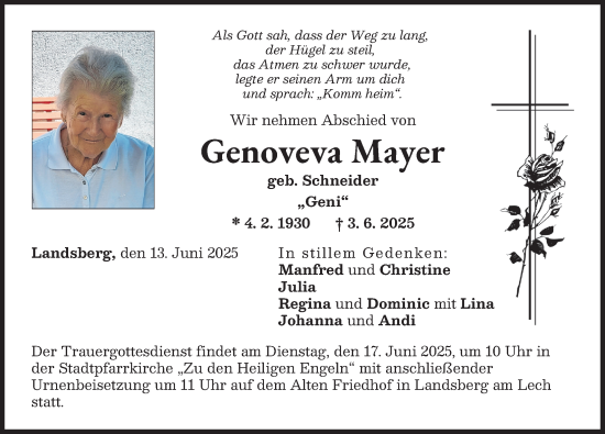 Traueranzeige von Genoveva Mayer von Landsberger Tagblatt