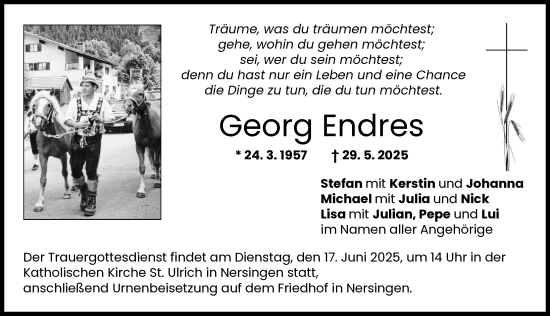 Traueranzeige von Georg Endres von Neu-Ulmer Zeitung